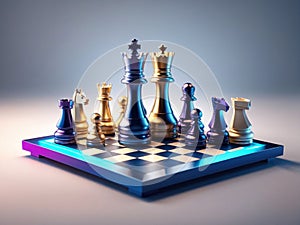 colorful 3d render chess board game with gradient color background