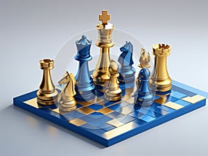 colorful 3d render chess board game with sky color background