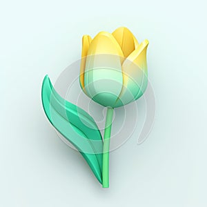 Colorful 3d Tulip Icon With Cyan Flower