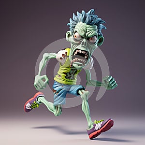 Colorful 3d Zombie Runner: Edgy Caricatures And Grotesque Sculpting