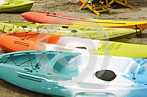 Colorful 4 Kayaks On Beach