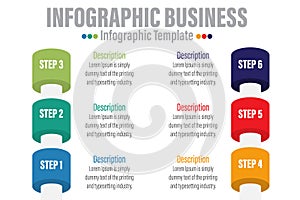 Colorful 6 Steps and Six 6 option Business data Process chart. diagram with steps, options, parts or processes. business template