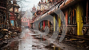 Colorful Abandoned Casino Street In Misty Gothic Style