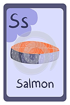 Colorful abc education flash card, Letter S - salmon fish.