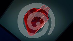 Colorful abstract 3d model of beating human`s heart moving on a dark background. Animation. Anatomy of human