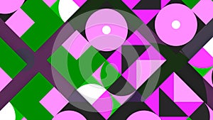 Colorful abstract art background with moving geometry shapes. Motion. Concept of suprematism, kaleidoscope pattern.