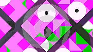 Colorful abstract art background with moving geometry shapes. Motion. Concept of suprematism, kaleidoscope pattern.