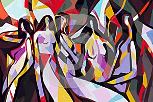 Colorful abstract art print cubism art style, Abstract Woman with primary color. For print and wall art. Picasso and Mondrian