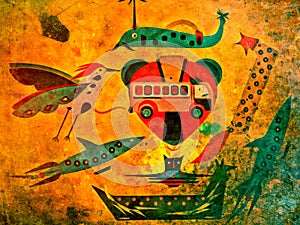 Colorful Abstract Artwork of Fantastical Creatures