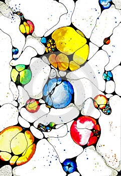 Colorful abstract artwork with lines and spheres