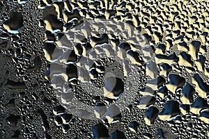 Colorful abstract background. Beautiful macro shot of water drops on a window