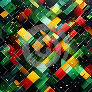 Colorful abstract background with cubes in green, red, yellow, and black, representing the spirit of Juneteenth.