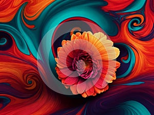 Colorful abstract background with dahlia flower. Digital painting, AI generated image