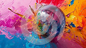 Colorful abstract background with a globe in the middle of it.