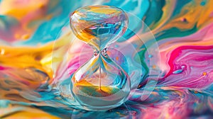 Colorful abstract background with hourglass filled with sand
