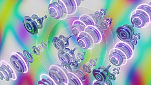 Colorful abstract background made of glowing rings and transparent glossy originals