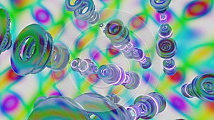 Colorful abstract background made of glowing rings and transparent glossy originals