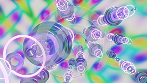 Colorful abstract background made of glowing rings and transparent glossy originals