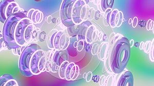 Colorful abstract background made of glowing rings and transparent glossy originals