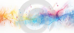 Colorful abstract background with neural network flying musical notes on white backdrop