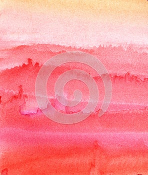 Colorful abstract background. Pink, red, laminate watercolor fill.Hand drawn on a textured paper