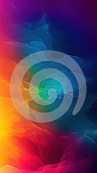 a colorful abstract background with a rainbow colored smoke trail in the center of the image and a black background with a white