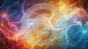 A colorful abstract background with swirls of light and color, AI