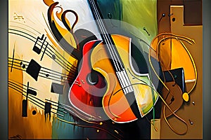 Colorful abstract background with violin and musical notes. Vector illustration