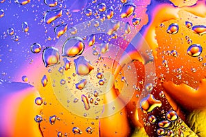 Colorful abstract background. Water drops rainbow colors on glass. Amazing abstract water drops on glass texture or background.