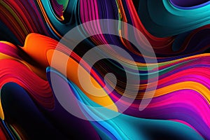 a colorful abstract background with wavy lines and curves of color in the form of a wave of liquid or liquid paint on a black