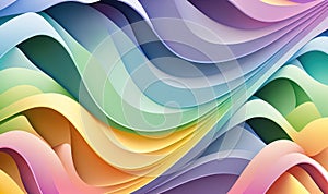 a colorful abstract background with wavy lines and curves in pastel shades of blue, pink, yellow, and green, with a white