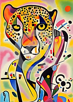 Colorful Abstract Bauhaus Cheetah Portrait Painting