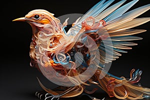 Colorful abstract bird sculpture with outstretched wings