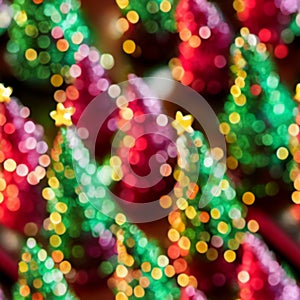 Colorful abstract blurry christmas trees seamless pattern - decorations closeup