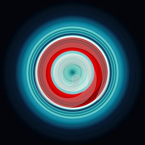 Colorful abstract bright circle , circular lines , radial striped texture in blue and red tones on black background. Round pattern