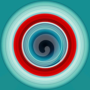 Colorful abstract bright circle , circular lines , radial striped texture in blue and red tones on cyan background. Round pattern