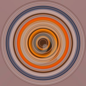 Colorful abstract bright circle , circular lines , radial striped texture in orange and blue tones on beige background. Round patt