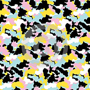 Colorful abstract camouflage seamless pattern Vector background. Modern memphis military style camo art design backdrop.