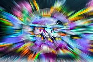Colorful abstract and chaotic background with zooming motion blur