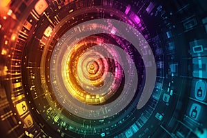 Colorful Abstract Circular Pattern with Digital Technology Elements