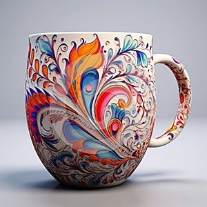 Colorful Abstract Coffee Mug With Detailed Miniatures In Ruslan Lobanov Style photo