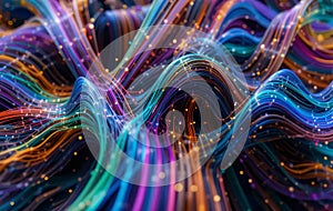 Abstract Flowing Energy Waves with Glowing Particles