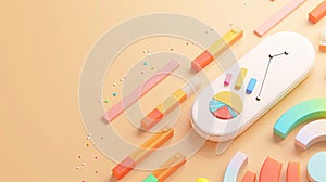 Colorful abstract 3D shapes and graphs on a pastel background, illustrating modern data visualization and analytics