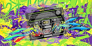 Colorful Abstract Detailed Ghetto Blaster Urban Style Hiphop Graffiti Street Art Vector Template