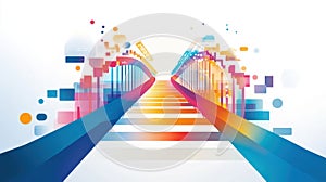 Colorful abstract digital landscape with geometric patterns for modern design. Brand insights photo