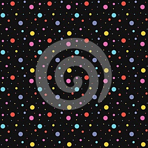 Colorful abstract dotted and spotty circle pattern on black background