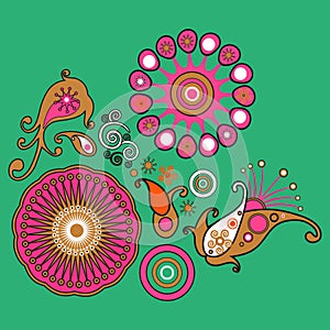 Colorful abstract element floral pattern decorative on green background