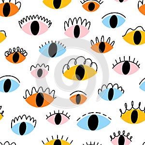 Colorful abstract eyes, vector seamless pattern