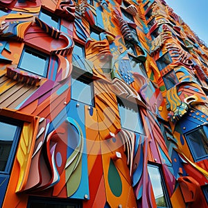 Colorful Abstract Facade with Irregular Shapes and Patterns photo