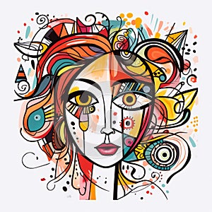 Colorful Abstract Face Illustration: Playful Doodles And Tribal Abstraction